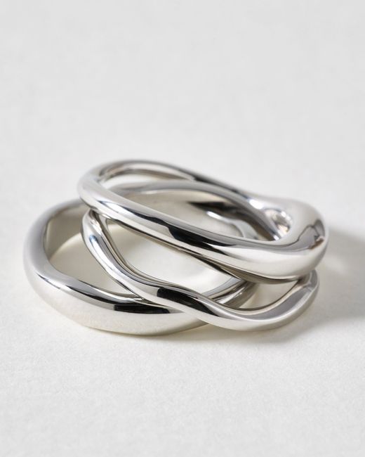 Oliver Bonas Metallic Christie Organic Shape Tone Waterproof Rings Set Of Three