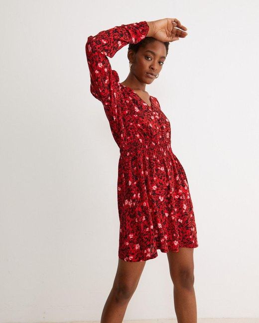 Oliver Bonas Floral Animal Print Vneck Mini Dress in Red Lyst