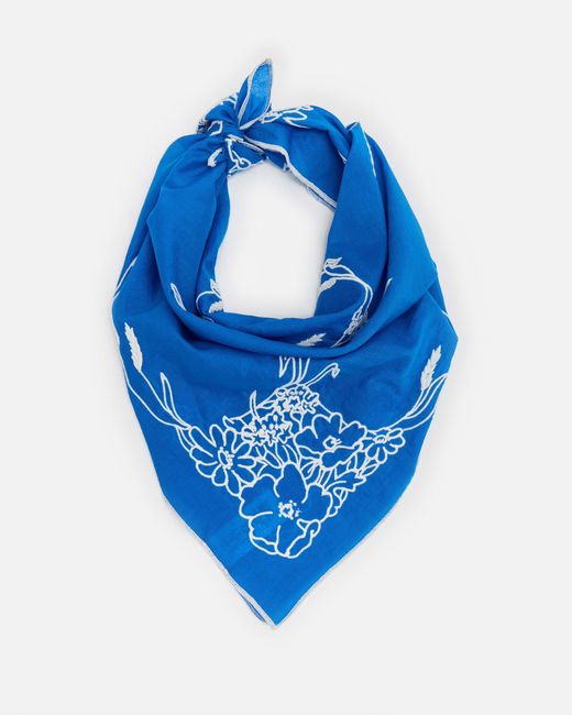 Oliver Bonas Blue Cobalt & White Floral Embroidered Square Scarf
