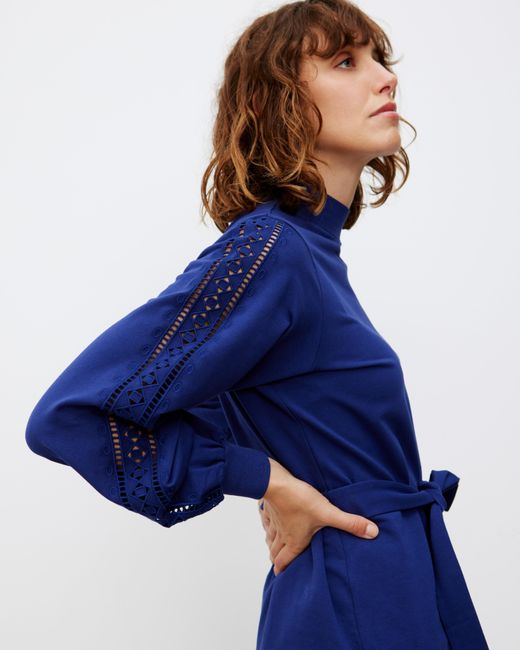 Oliver Bonas Blue Broderie Mini Dress Size 6