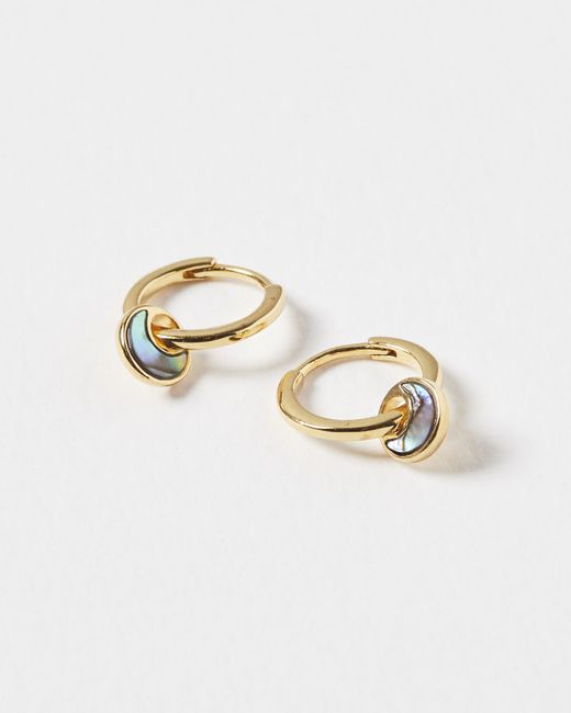 Oliver Bonas Metallic Lottie Curved Paua Shell Inlay Huggie Earrings