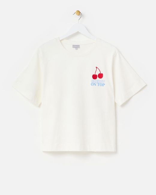 Oliver Bonas White Cherry On Top Cotton Graphic T-shirt, Size 6