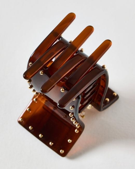 Oliver Bonas Brown Anastasia Studded Resin Claw Clip