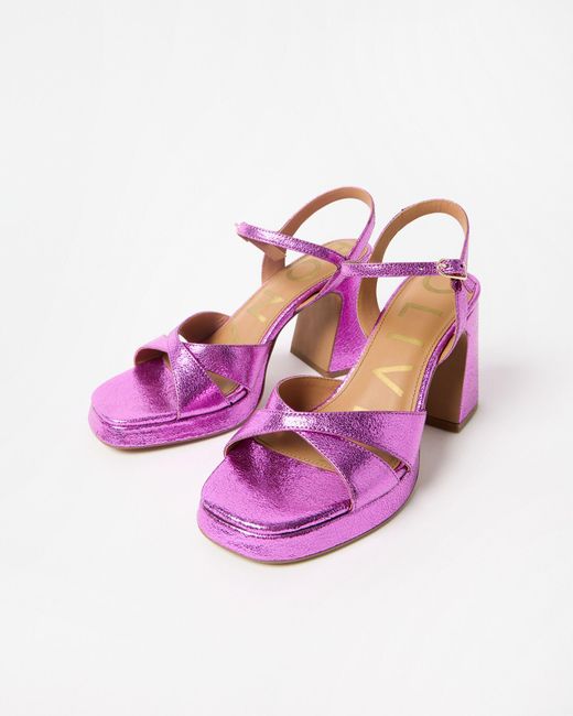 Oliver Bonas Purple Leather Platform Heeled Sandals, Size Uk 3