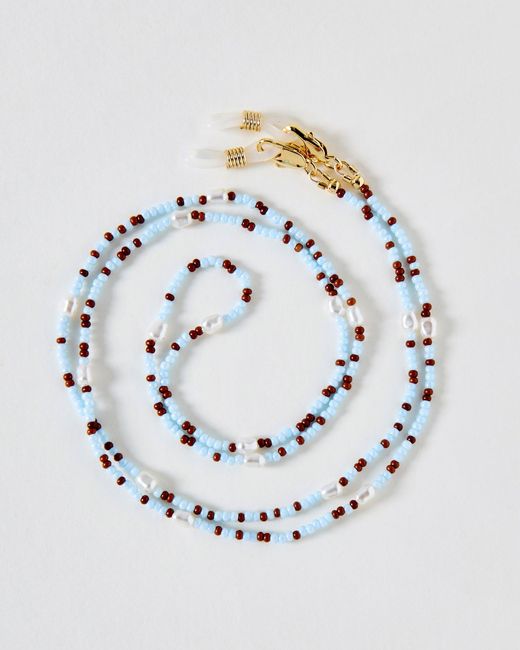 Oliver Bonas Metallic Ash Blue Seedbead & Faux Pearl Glasses Chain