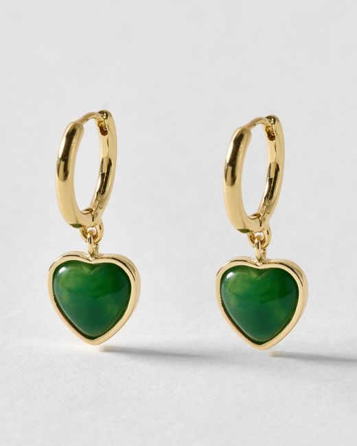 Oliver Bonas Green Liza Resin Heart Drop Hoop Earrings