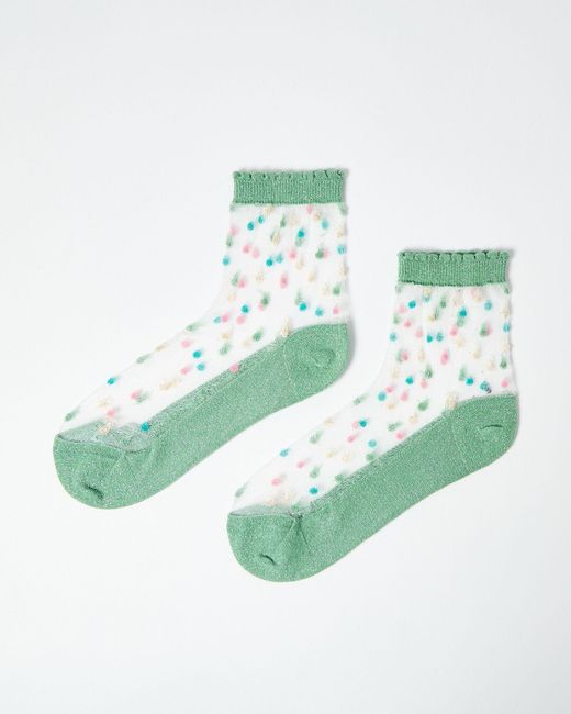 Oliver Bonas Green Sheer Confetti Ankle Socks