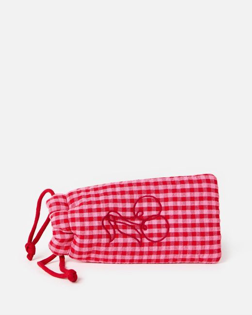 Oliver Bonas Red & Gingham Cherry Embroidered Glasses Case