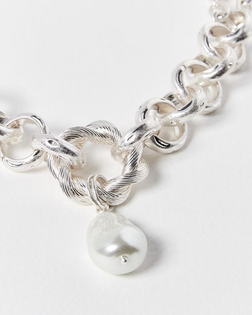 Oliver Bonas White Kali Chunky Chain Tone Faux Pearl Collar Necklace
