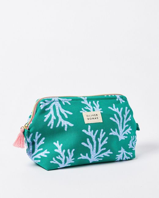 Oliver Bonas Blue Coral Print Make Up Bag