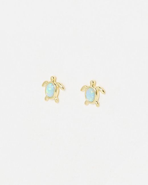 Oliver Bonas White Terry Turtle Opalite Stud Earrings