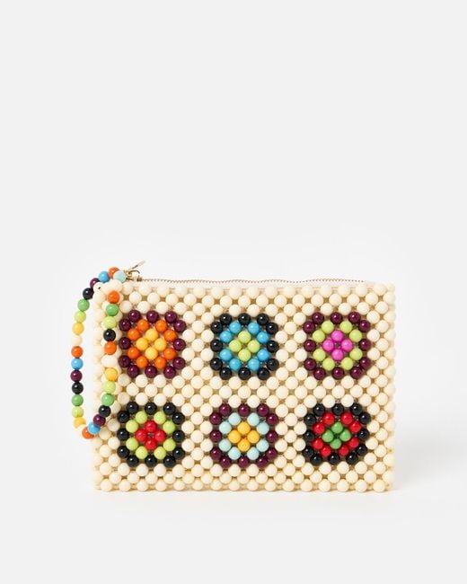 Oliver Bonas Multicolor Mara Cream Geometric Beaded Zipped Pouch