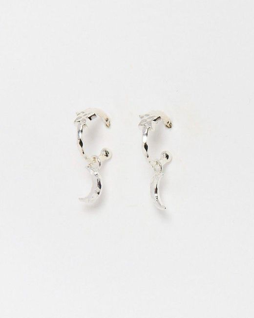Oliver Bonas Natural Lucy Molten Star & Moon Drop Earrings