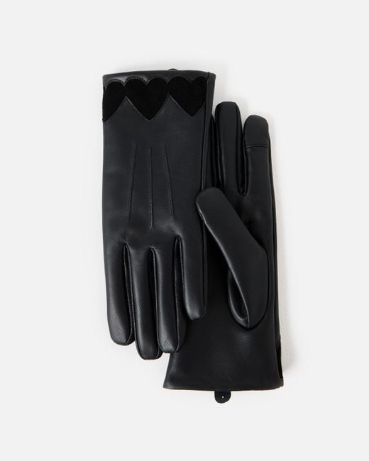 Oliver Bonas Black Heart Leather Gloves, Size S/m