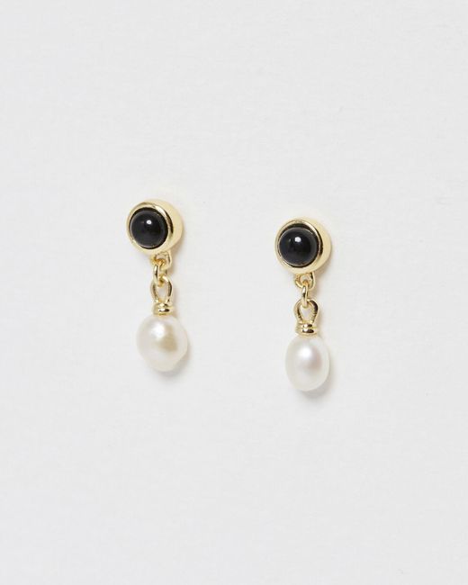 Oliver Bonas Natural Madeline Onyx & Baroque Pearl Drop Earrings