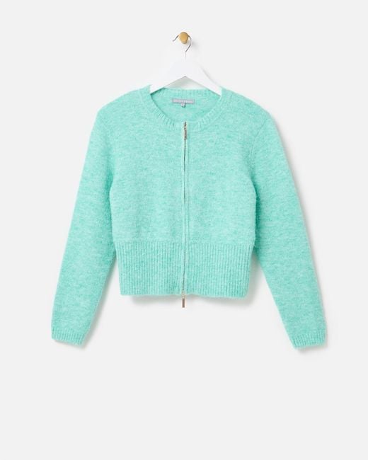 Oliver Bonas Green Mint Zip Through Knitted Cardigan, Size 16