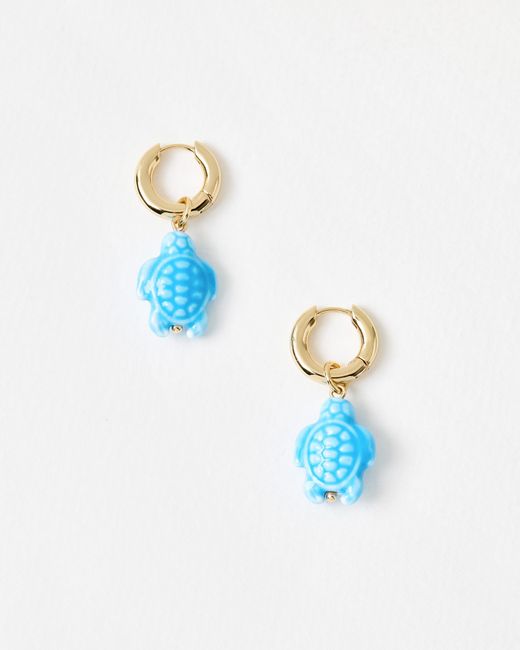 Oliver Bonas Blue Tina Turtle Charm Drop Huggie Earrings