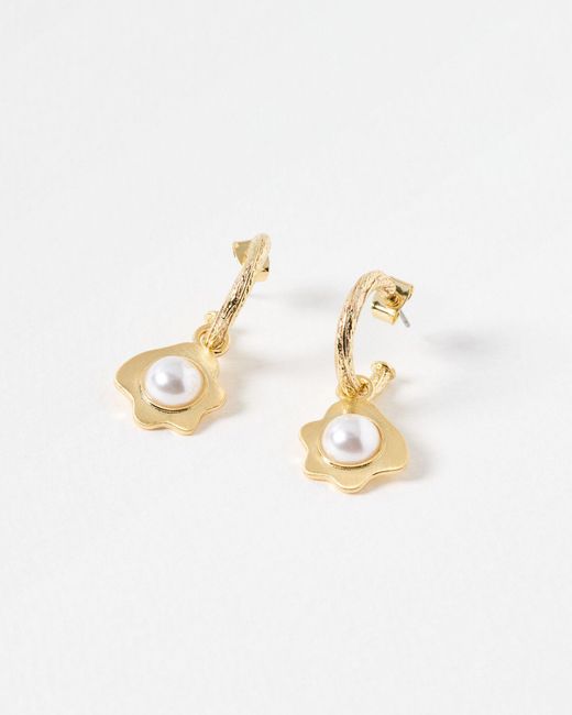 Oliver Bonas White Lestari Organic Tone Faux Pearl Drop Earrings