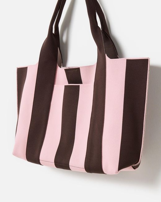 Oliver Bonas Multicolor Chocolate Brown & Pink Striped Knitted Tote Bag