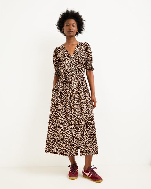 Oliver Bonas Natural Leopard Print V-neck Midi Dress, Size 10