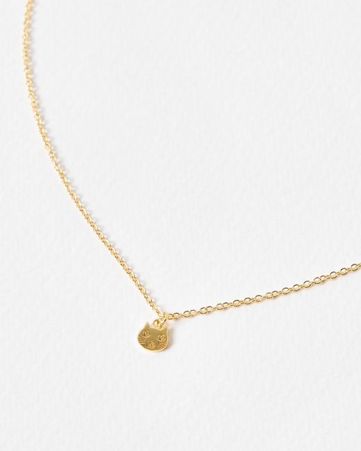 Oliver Bonas White Django Cat Charm Pendant Necklace