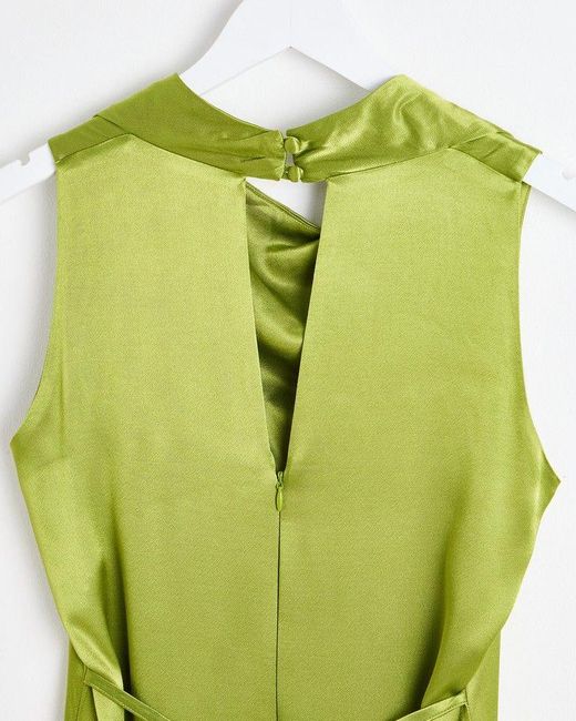 Oliver Bonas Green Satin Cowl Neck Midi Dress