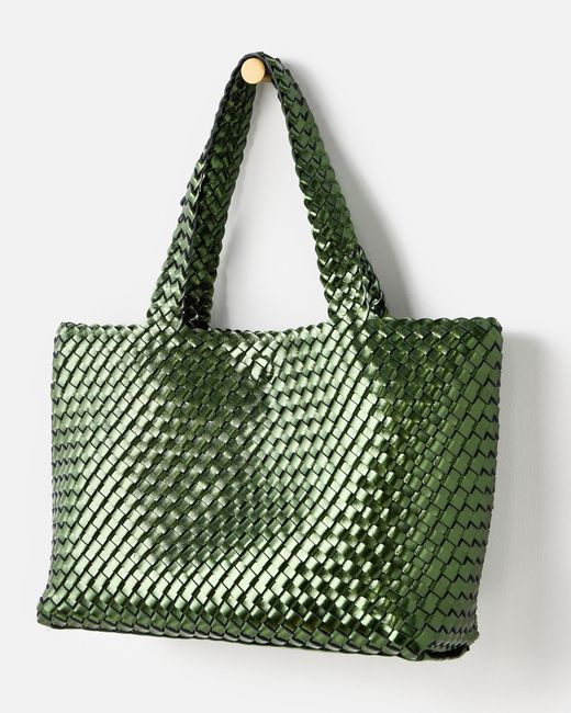 Oliver Bonas Green Luna Metallic Woven Tote Bag