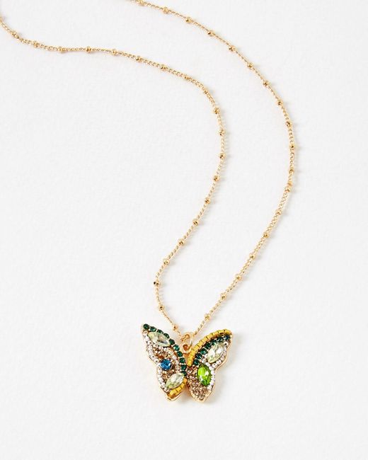Oliver Bonas White Zuri Glass Butterfly Pendant Necklace