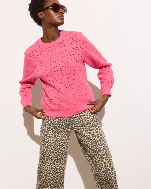 Oliver Bonas Pink Square Broderie Cotton Sweatshirt, Size 6