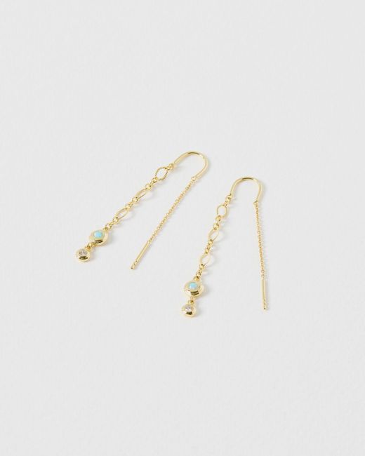 Oliver Bonas White Alora Opalite & Chain Thread Through Drop Earrings