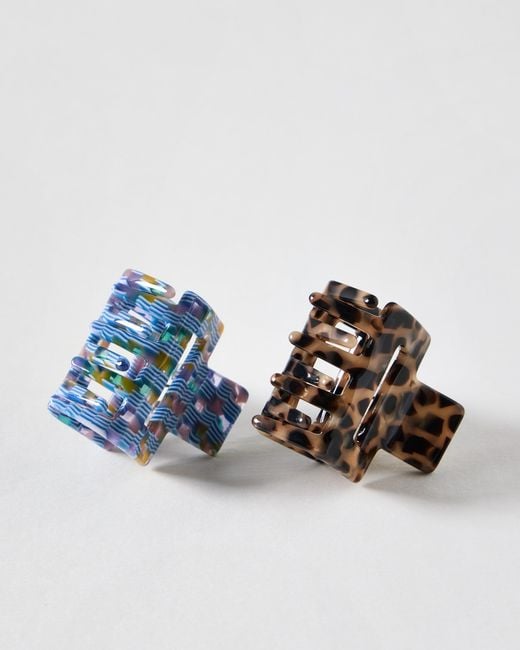 Oliver Bonas Blue Posie & Tort Claw Clips Set Of Two
