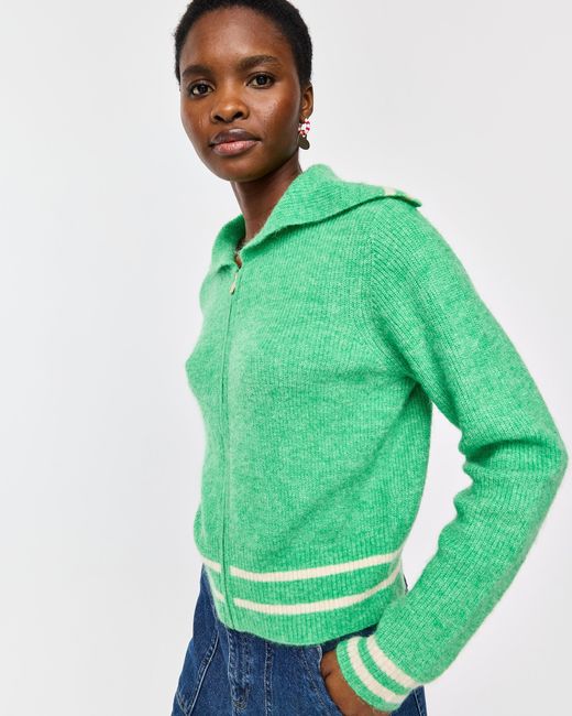 Oliver Bonas Green Boat Collared Zip Up Cardigan, Size 6