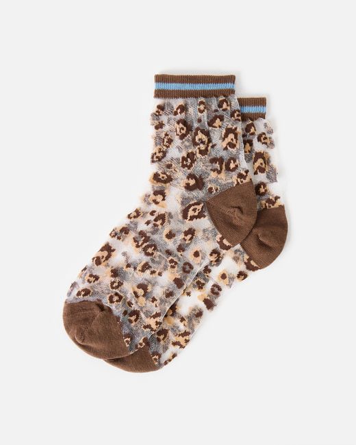 Oliver Bonas White Leopard Print Sheer Ankle Socks