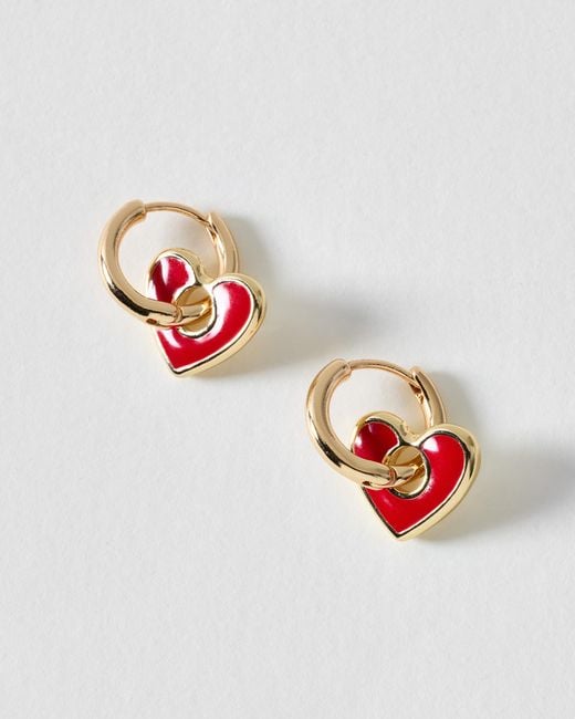 Oliver Bonas Metallic Dina Enamel Heart Charm Hoop Earrings