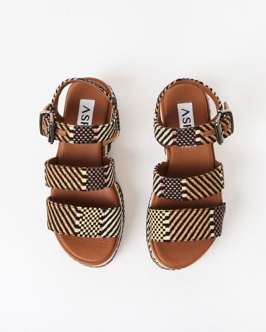 Oliver Bonas Brown Asra Elijah Raffia Leather Platform Sandals