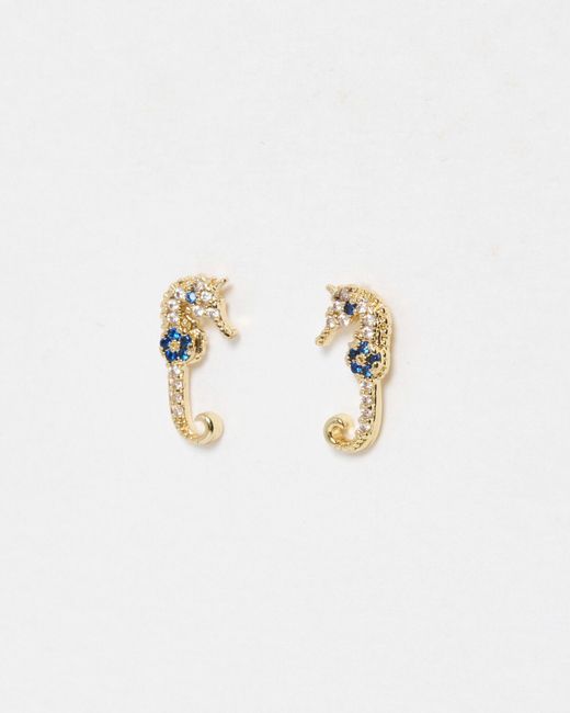 Oliver Bonas White Lana Seahorse Gold Stud Earrings