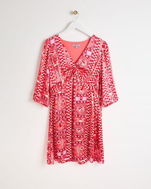 Oliver Bonas Red Vacation Vibes Graphic Print Mini Dress, Size 6