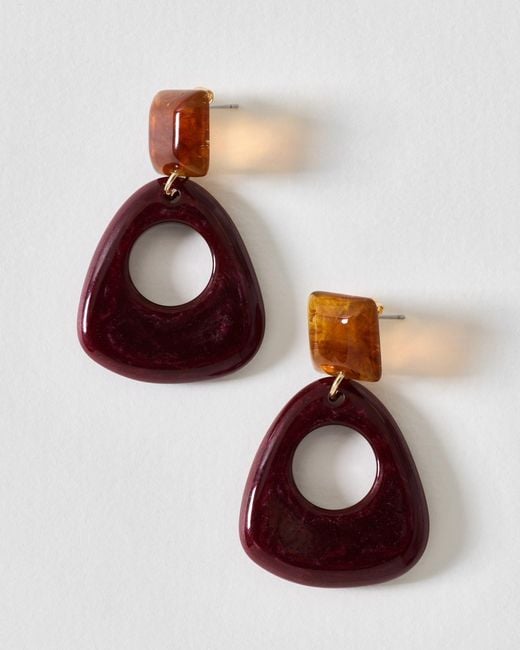 Oliver Bonas Brown Kai & Red Resin Loop Drop Earrings