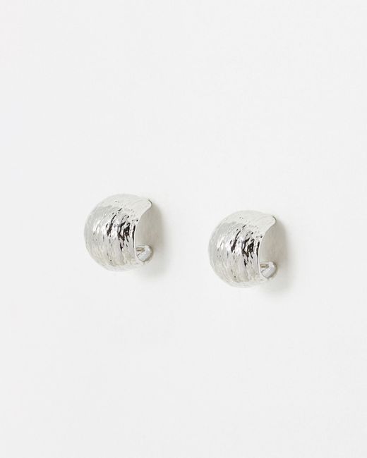 Oliver Bonas White Hali Textured Metal Circular Silver Hoop Earrings