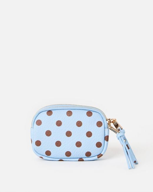 Oliver Bonas Nina Blue & Brown Polka Dot Double Zip Keyring Pouch
