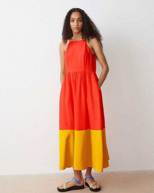 Oliver Bonas Orange Color Block Midi Dress