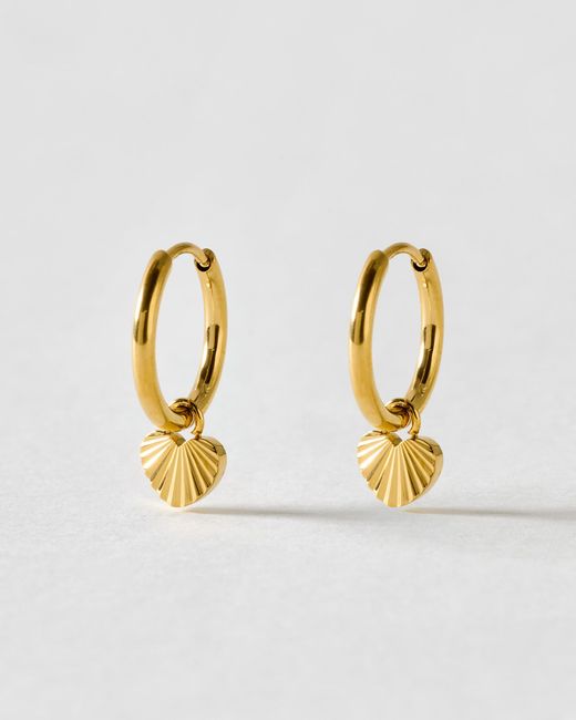Oliver Bonas Metallic Melony Tone Waterproof Etched Heart Hoop Earrings