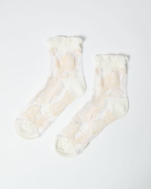 Oliver Bonas White Floral Sheer Ankle Socks