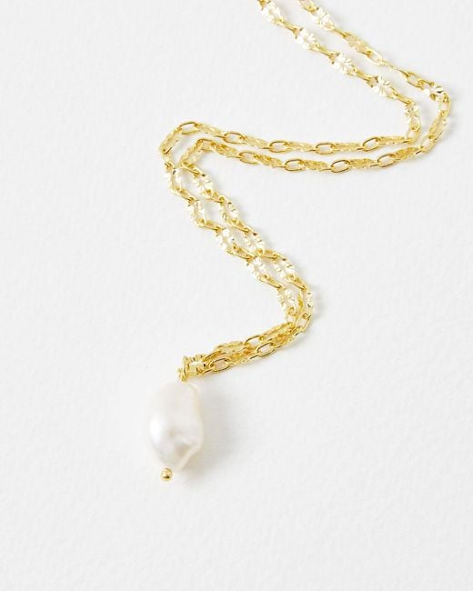 Oliver Bonas White Ceri Interest Chain & Pearl Pendant Necklace