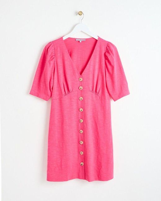 Oliver Bonas Pink Button Through Jersey Mini Dress