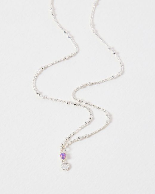 Oliver Bonas White Menyn Purple Opalite & Disc Silver Pendant Necklace
