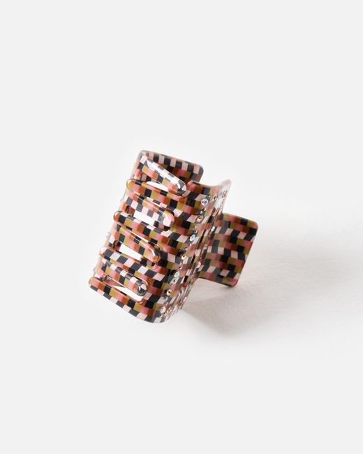 Oliver Bonas White Brenna Checked Resin Stone Square Claw Clip