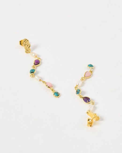 Oliver Bonas White Tricia Gemstone & Freshwater Pearl Beaded Drop Earrings