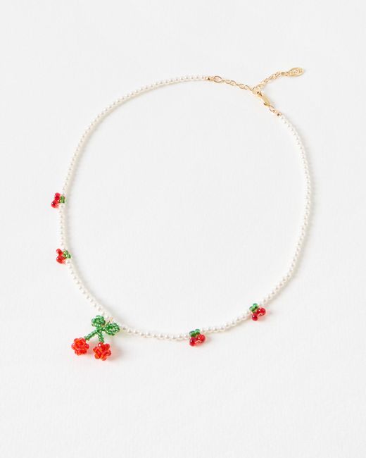 Oliver Bonas White Riley Beaded Cherry Charm Necklace