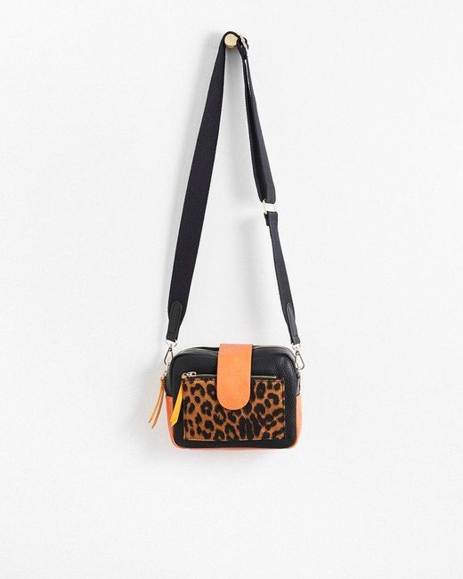 Oliver Bonas Charlee Leopard Print Crossbody Camera Bag Small in Black
